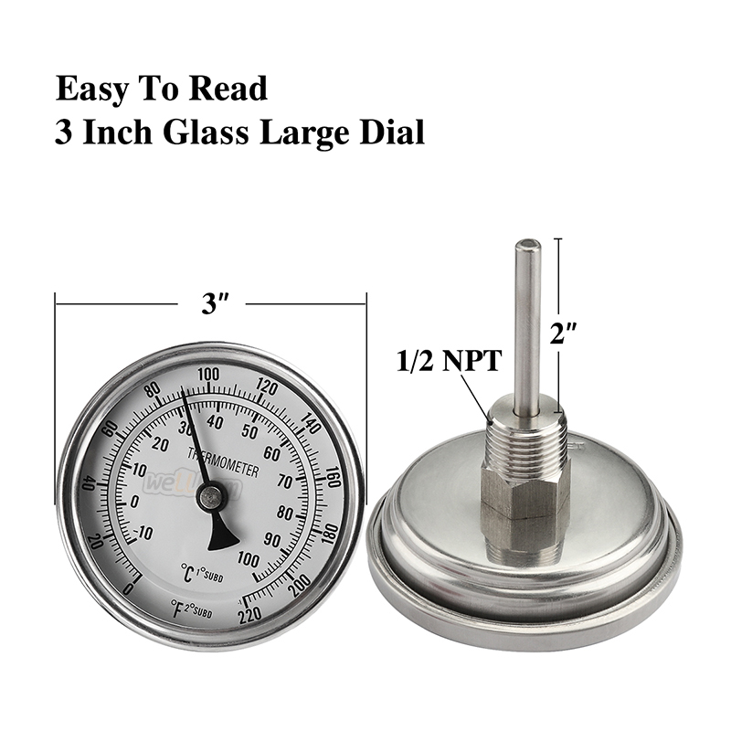Dial Thermometer 1/2 NPT (3 Face x 6 Probe)