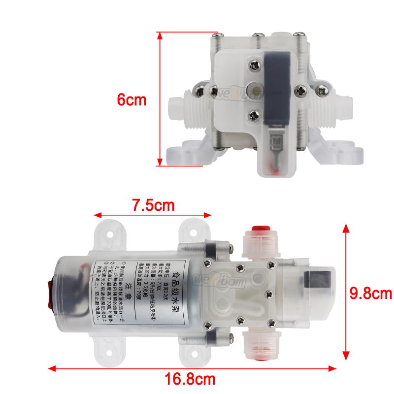 DC 12V 70W Food Grade Self-priming Diaphragm Water Pump with Switch ABS  Diaphragm Water Pump 6L/min Self-priming Booster Pump DC 12V 70W Food Grade  Self-priming Diaphragm Water Pump with Switch ABS Diaphragm