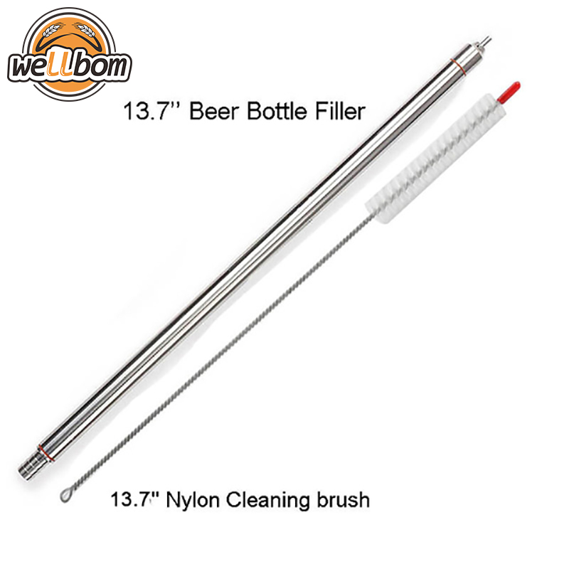 13.7" length Food Grade Stainless Steel Spring Loaded Beer Bottle Filler with 13.7'' Nylon Cleaning brush Home Brewing,wellbom.com